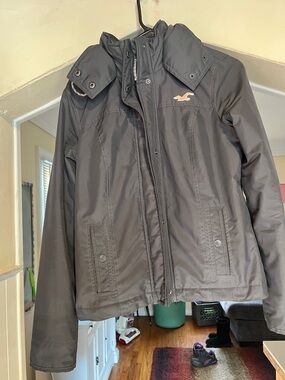 Hollister Dark Gray Hooded Utility Jacket with Logo